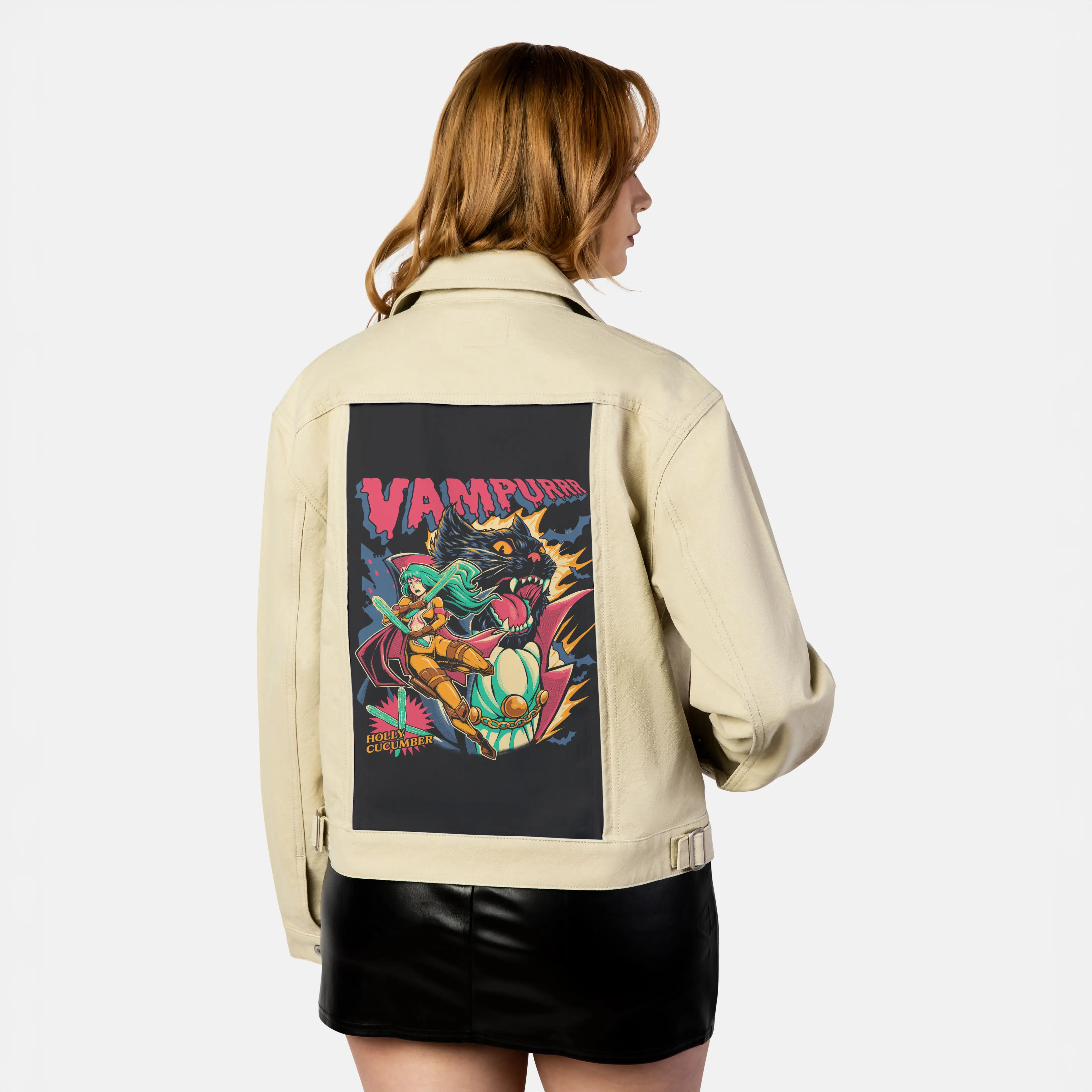 vampurrr patch on female atelier canvas jacket in tan