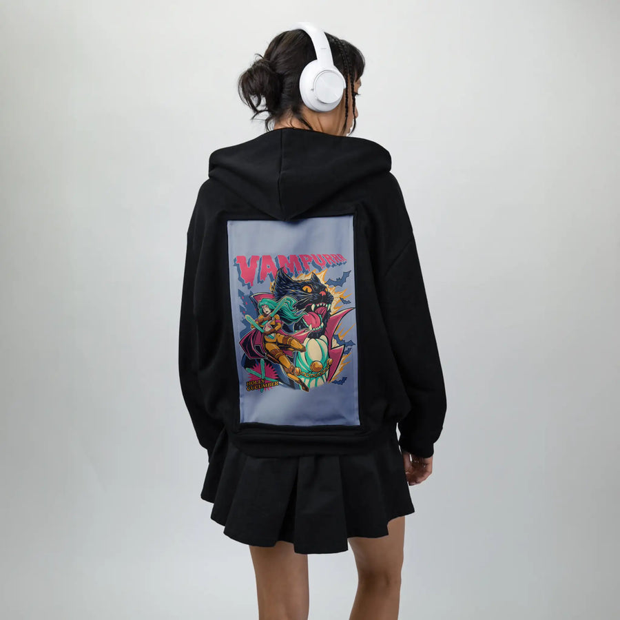 vampurrr patch on female essential zip hoodie in after hours