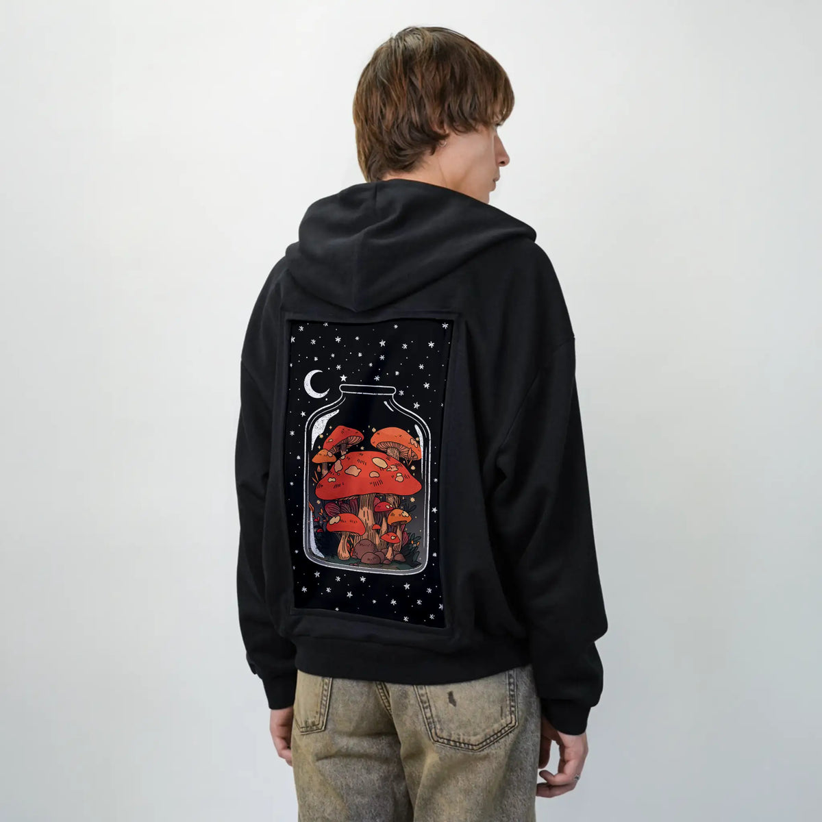 vaseoflife patch on male essential zip hoodie in after hours