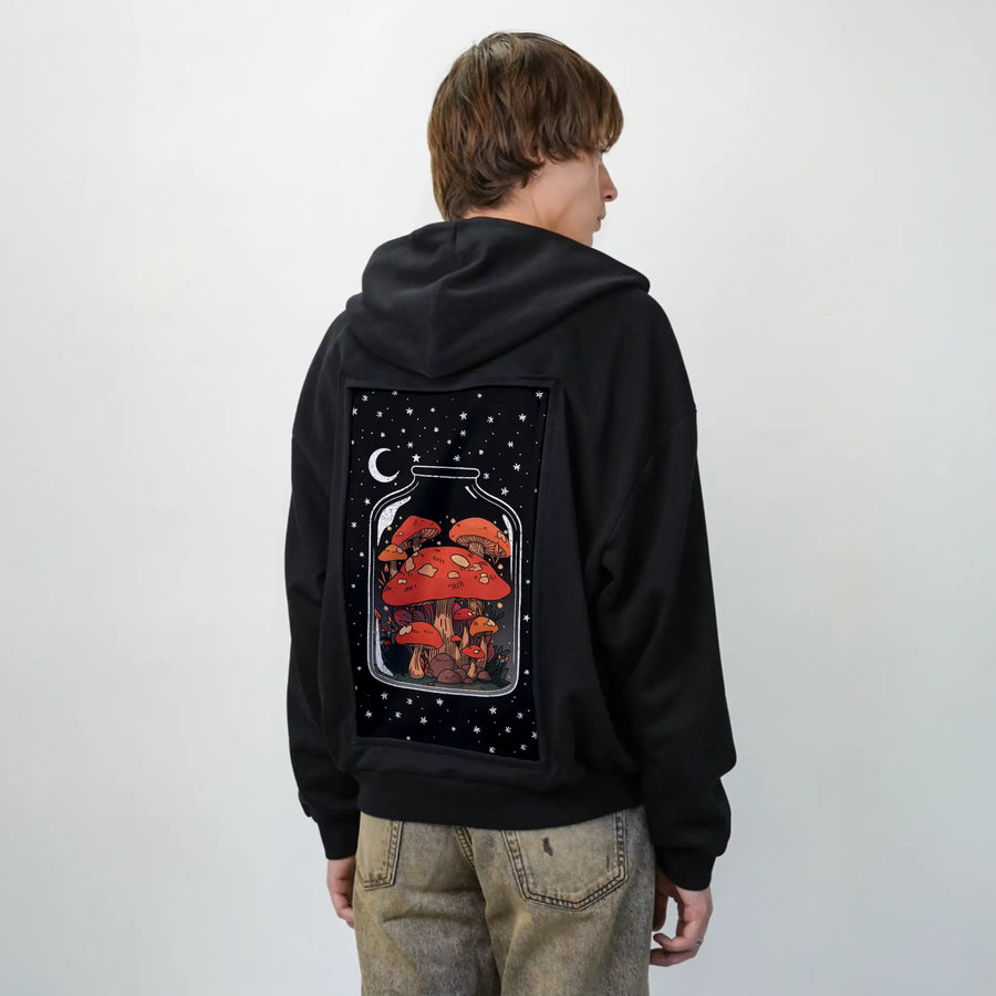 vaseoflife patch on male essential zip hoodie in after hours