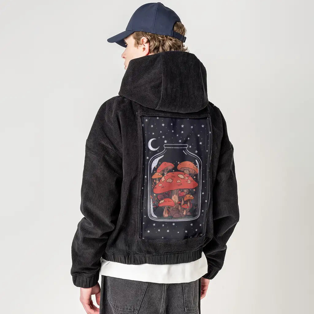vaseoflife patch on male retro cord hoodie in onyx