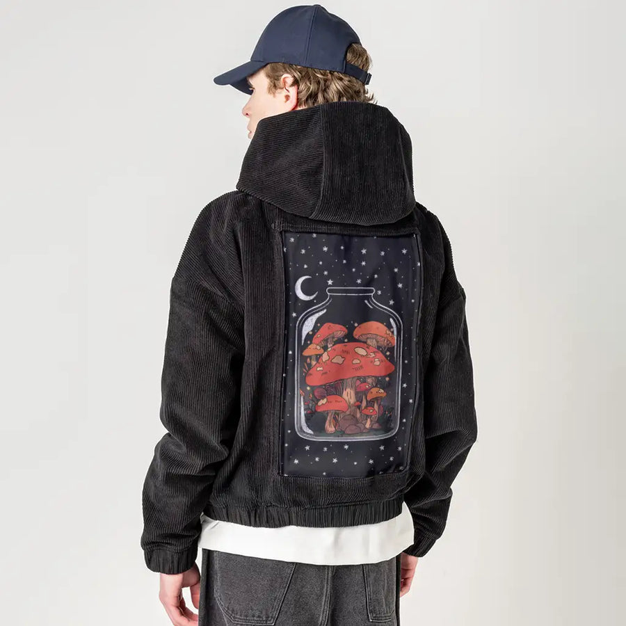 vaseoflife patch on male retro cord hoodie in onyx