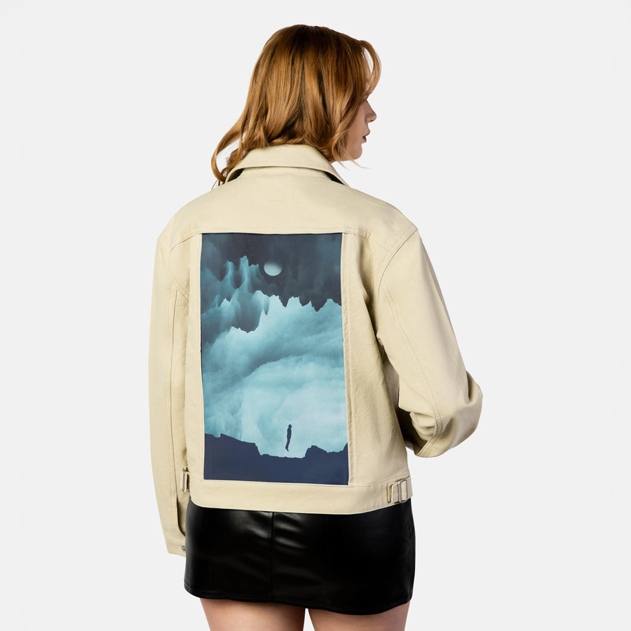 vasteuphoria patch on female atelier canvas jacket in tan