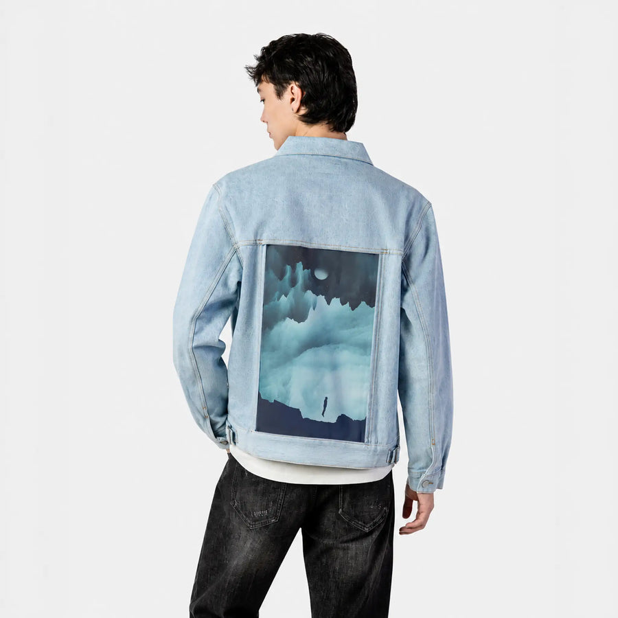 vasteuphoria patch on male og denim jacket in oceanside