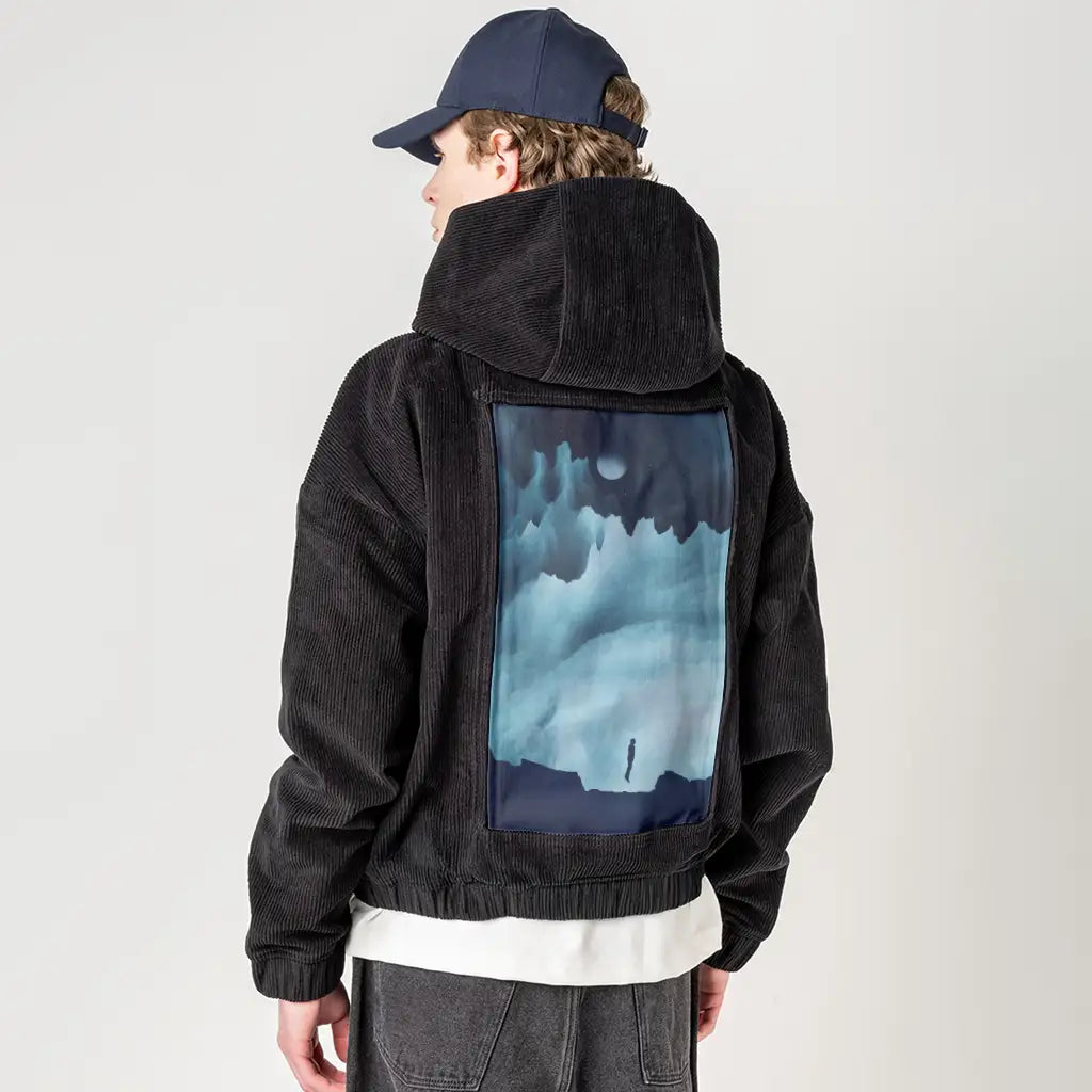 vasteuphoria patch on male retro cord hoodie in onyx