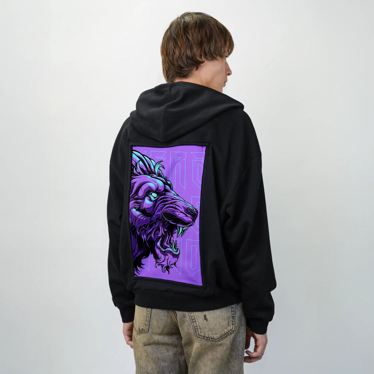 velvetroar patch on male essential zip hoodie in after hours