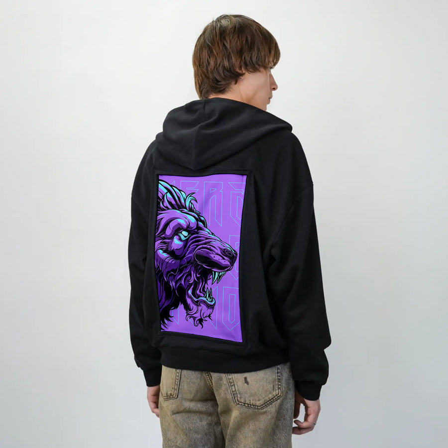 velvetroar patch on male essential zip hoodie in after hours
