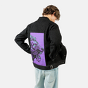 velvetroar patch on male og denim jacket in raven