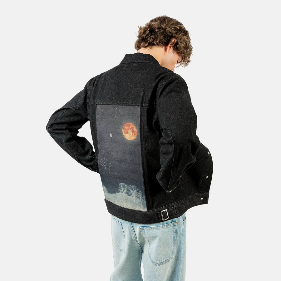 venusandmoon patch on male og denim jacket in raven