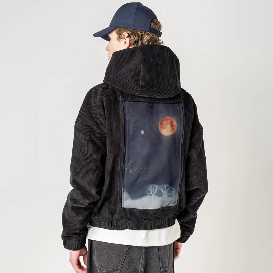 venusandmoon patch on male retro cord hoodie in onyx