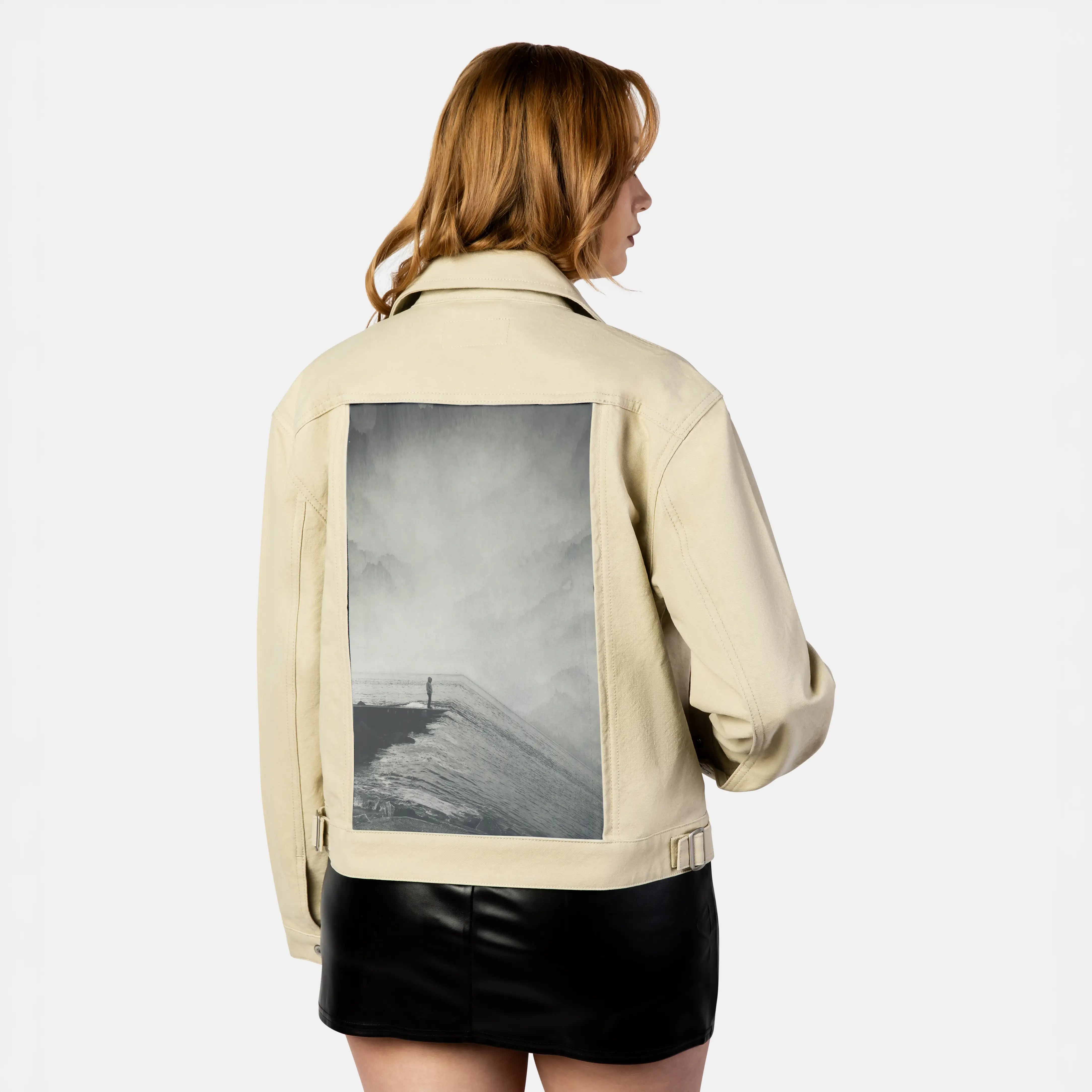 vertigocean patch on female atelier canvas jacket in tan