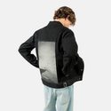 vertigocean patch on male og denim jacket in raven