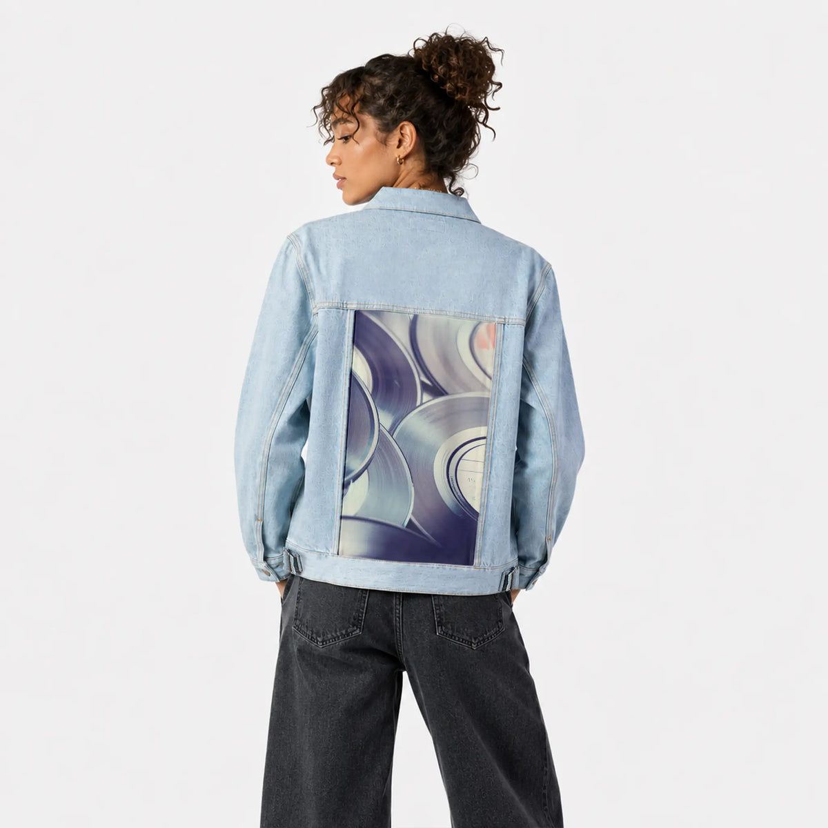 vinylsingles patch on female og denim jacket in oceanside