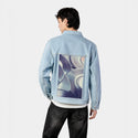 vinylsingles patch on male og denim jacket in oceanside