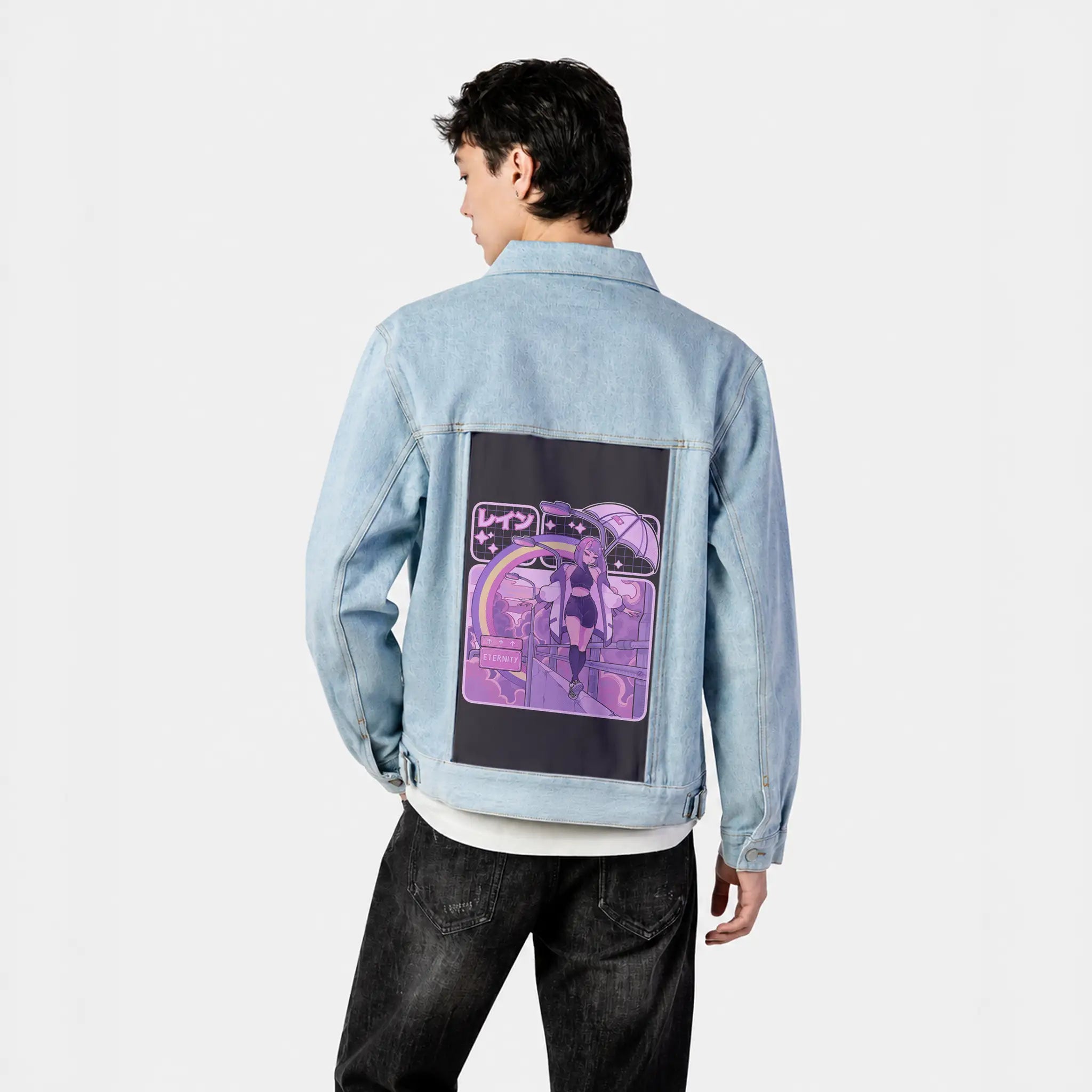 violeteternity patch on male og denim jacket in oceanside