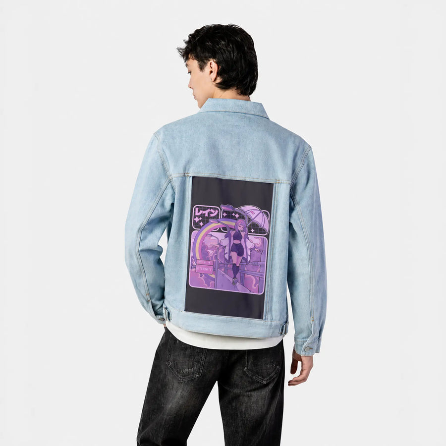 violeteternity patch on male og denim jacket in oceanside