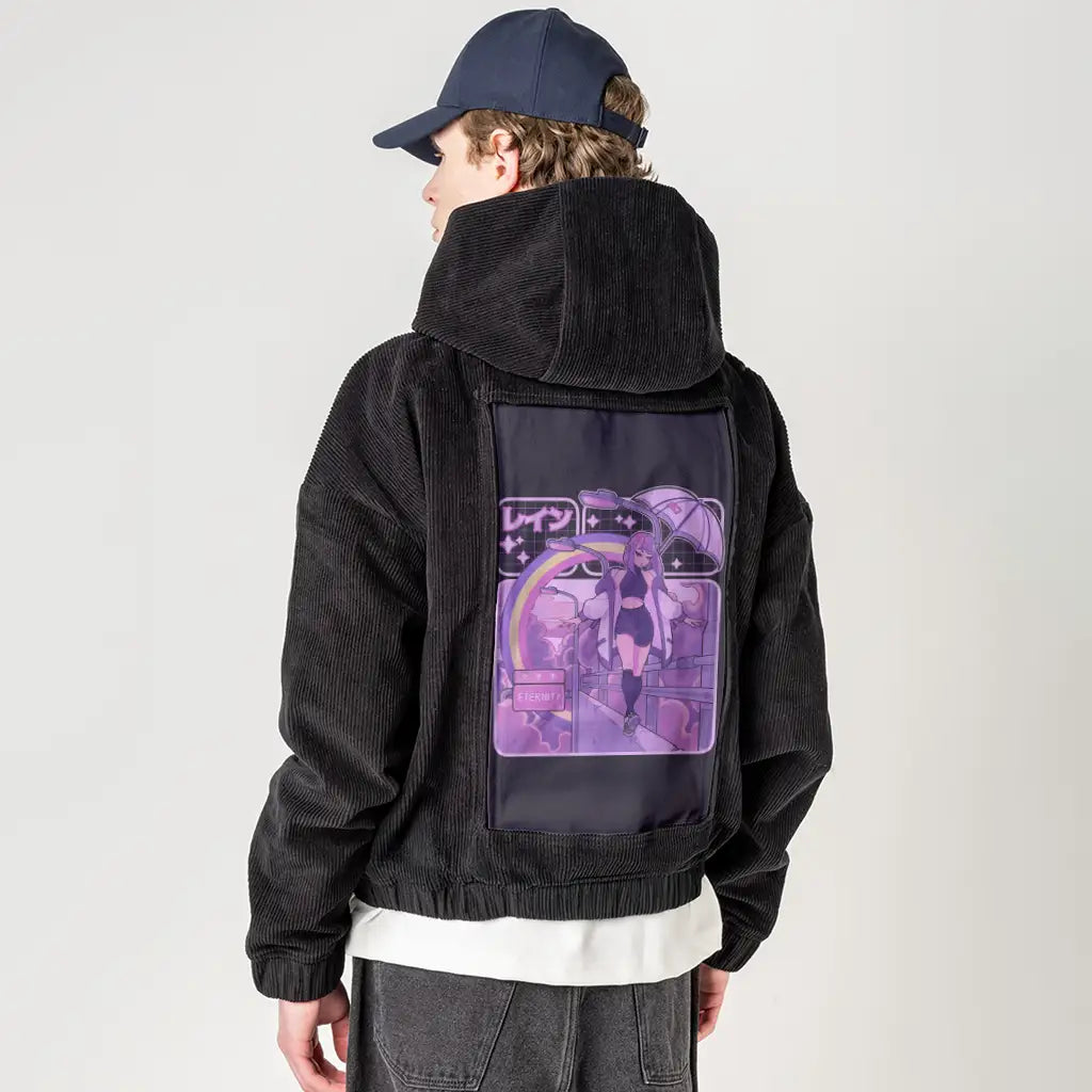 violeteternity patch on male retro cord hoodie in onyx