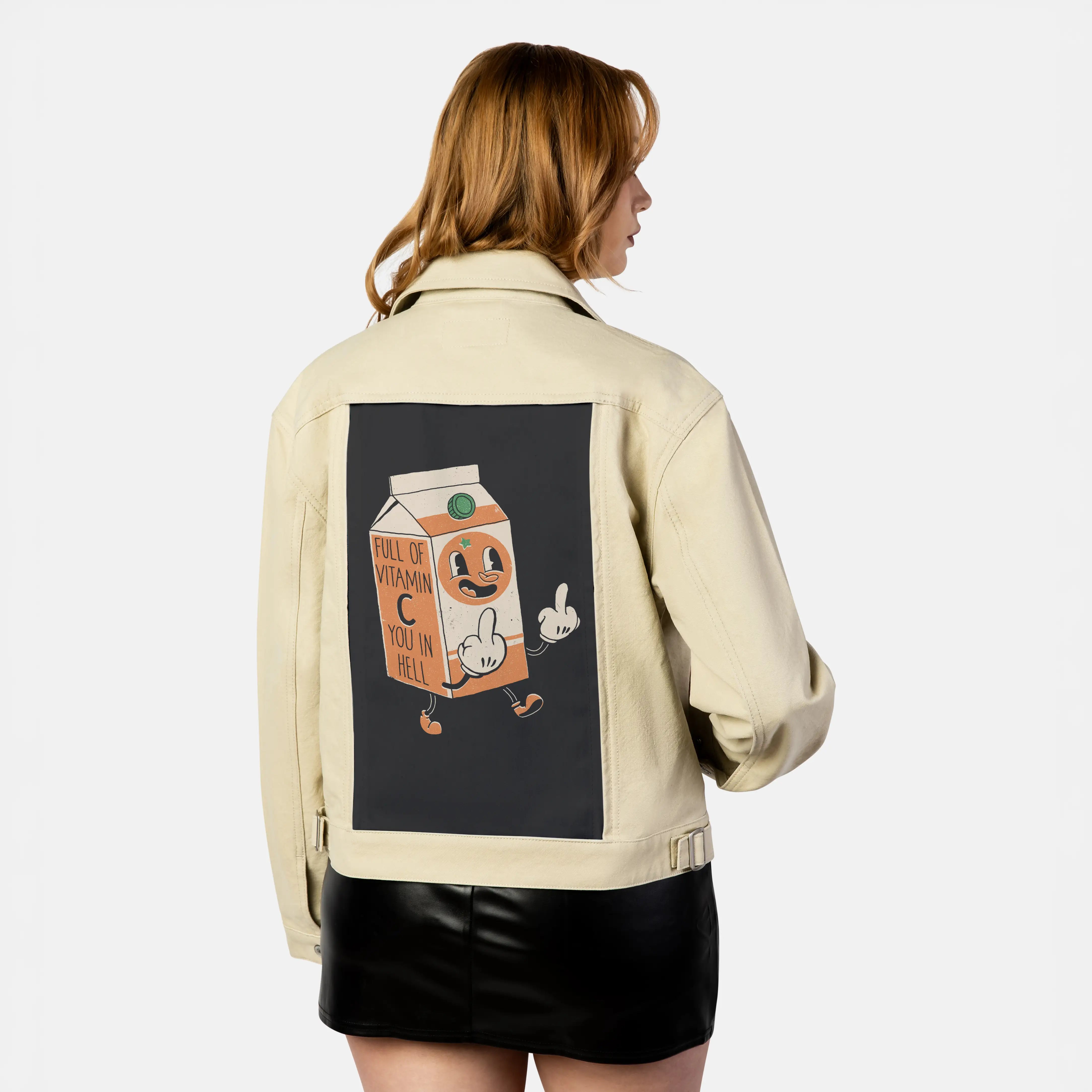 vitamincyouinhell patch on female atelier canvas jacket in tan