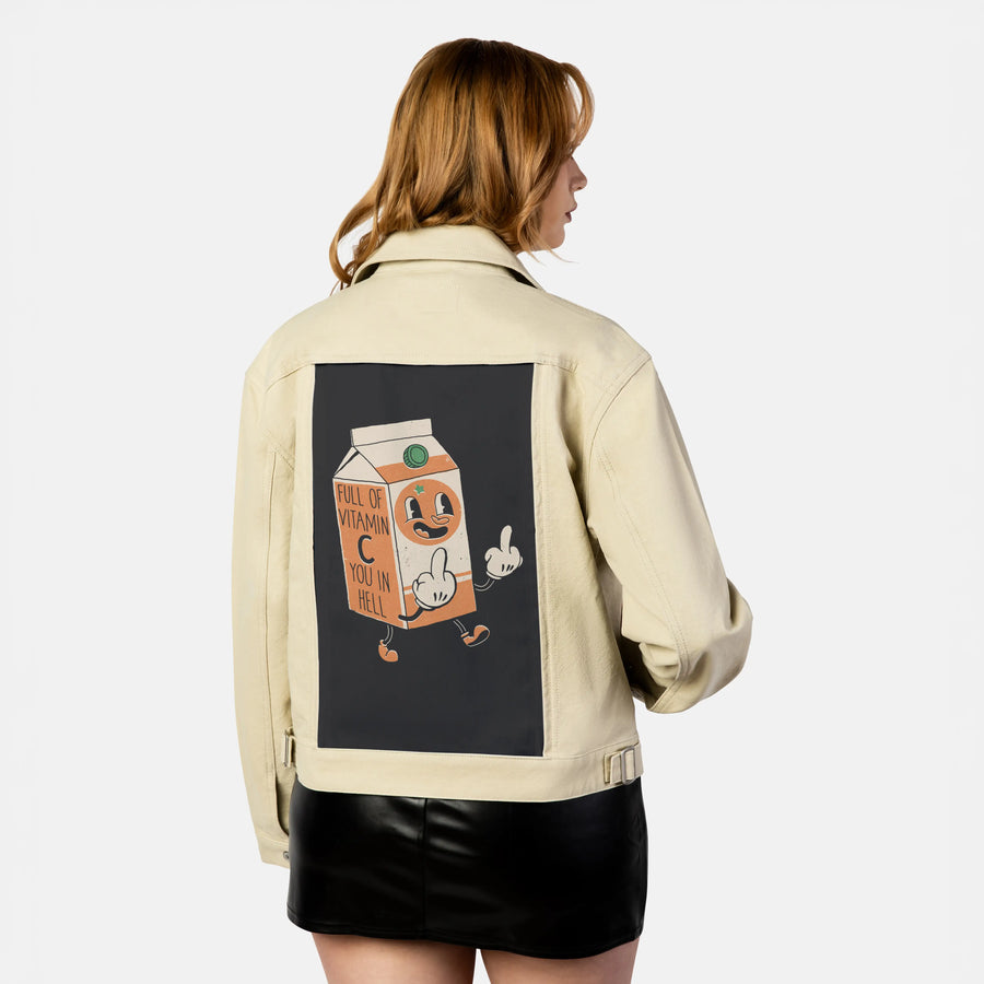 vitamincyouinhell patch on female atelier canvas jacket in tan