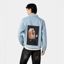 vitamincyouinhell patch on male og denim jacket in oceanside
