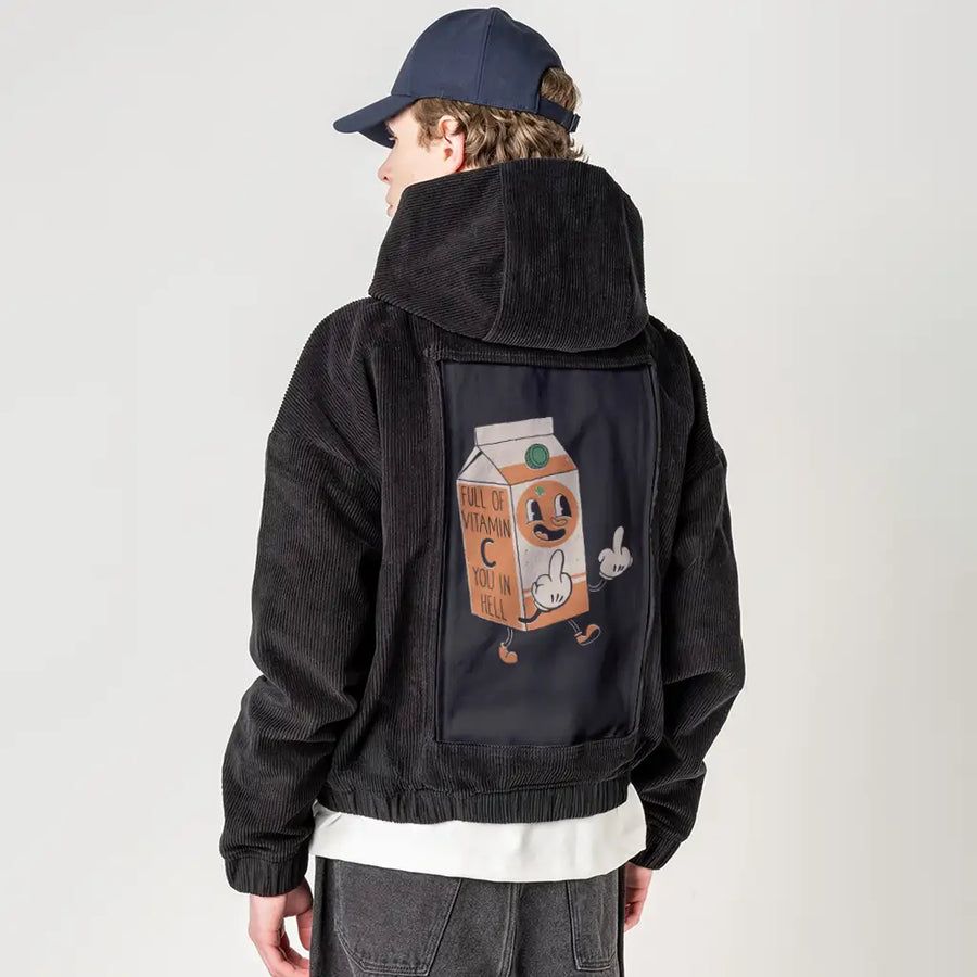 vitamincyouinhell patch on male retro cord hoodie in onyx