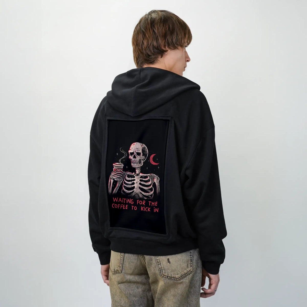 waitingforthecoffee patch on male essential zip hoodie in after hours