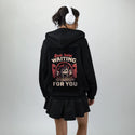 waitingforyou patch on female essential zip hoodie in after hours
