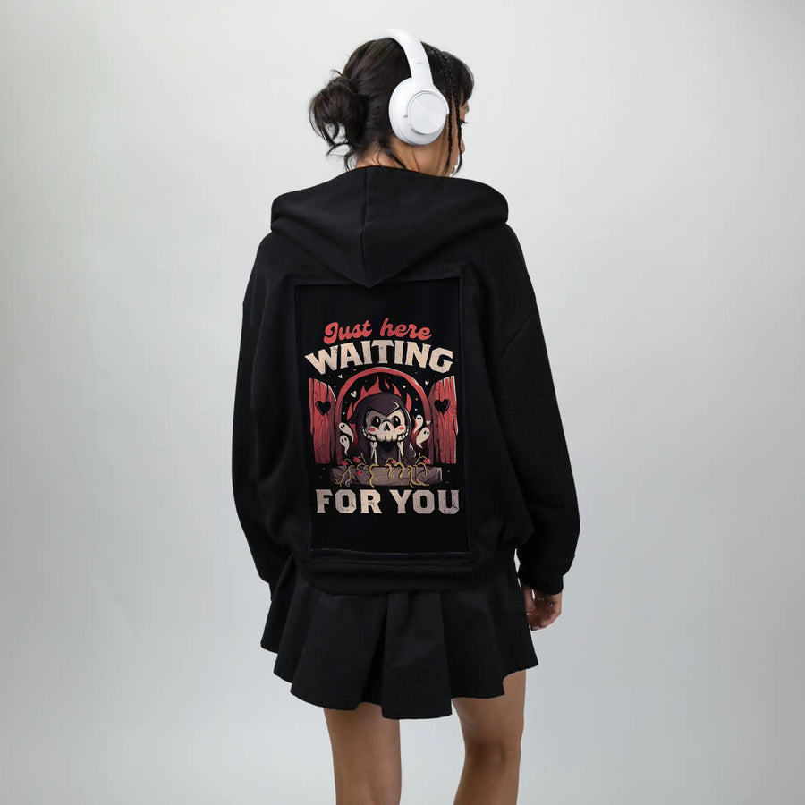 waitingforyou patch on female essential zip hoodie in after hours