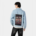 waitinginhell patch on male og denim jacket in oceanside