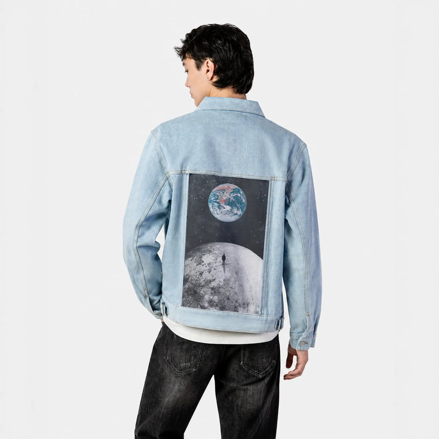 walkingon patch on male og denim jacket in oceanside