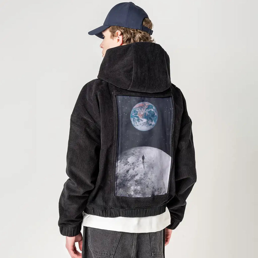 walkingon patch on male retro cord hoodie in onyx