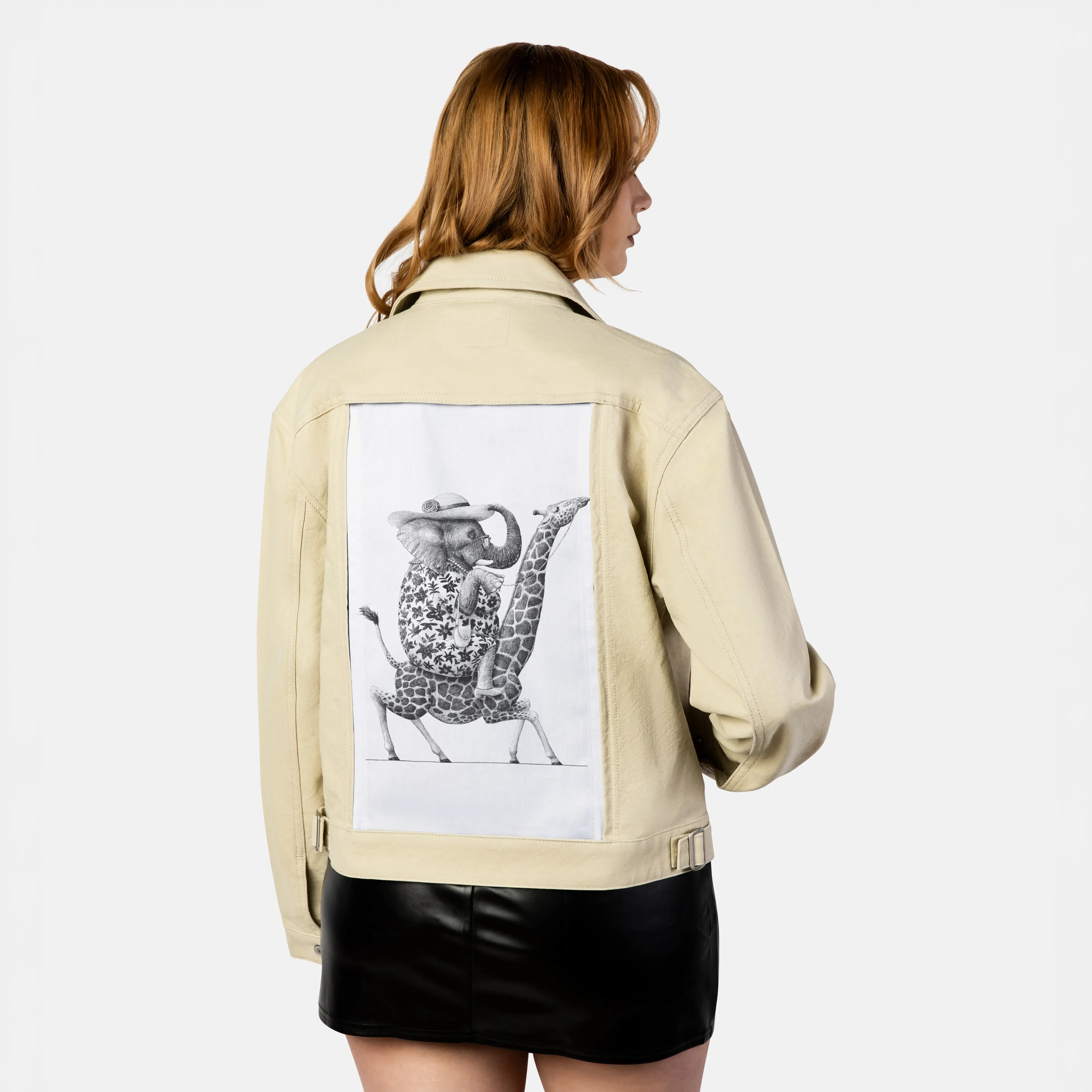 walkingtall patch on female atelier canvas jacket in tan