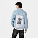 walkingtall patch on male og denim jacket in oceanside