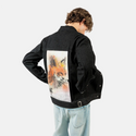 watercolorfox patch on male og denim jacket in raven