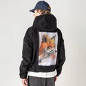watercolorfox patch on male retro cord hoodie in onyx