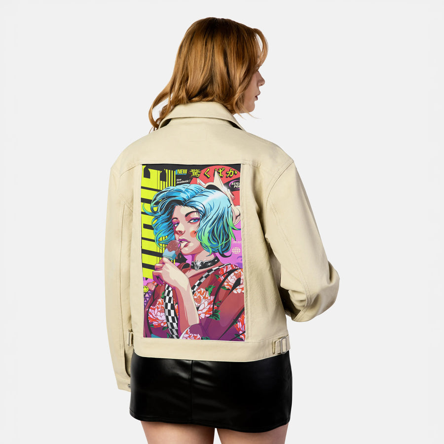 wavegeisha patch on female atelier canvas jacket in tan