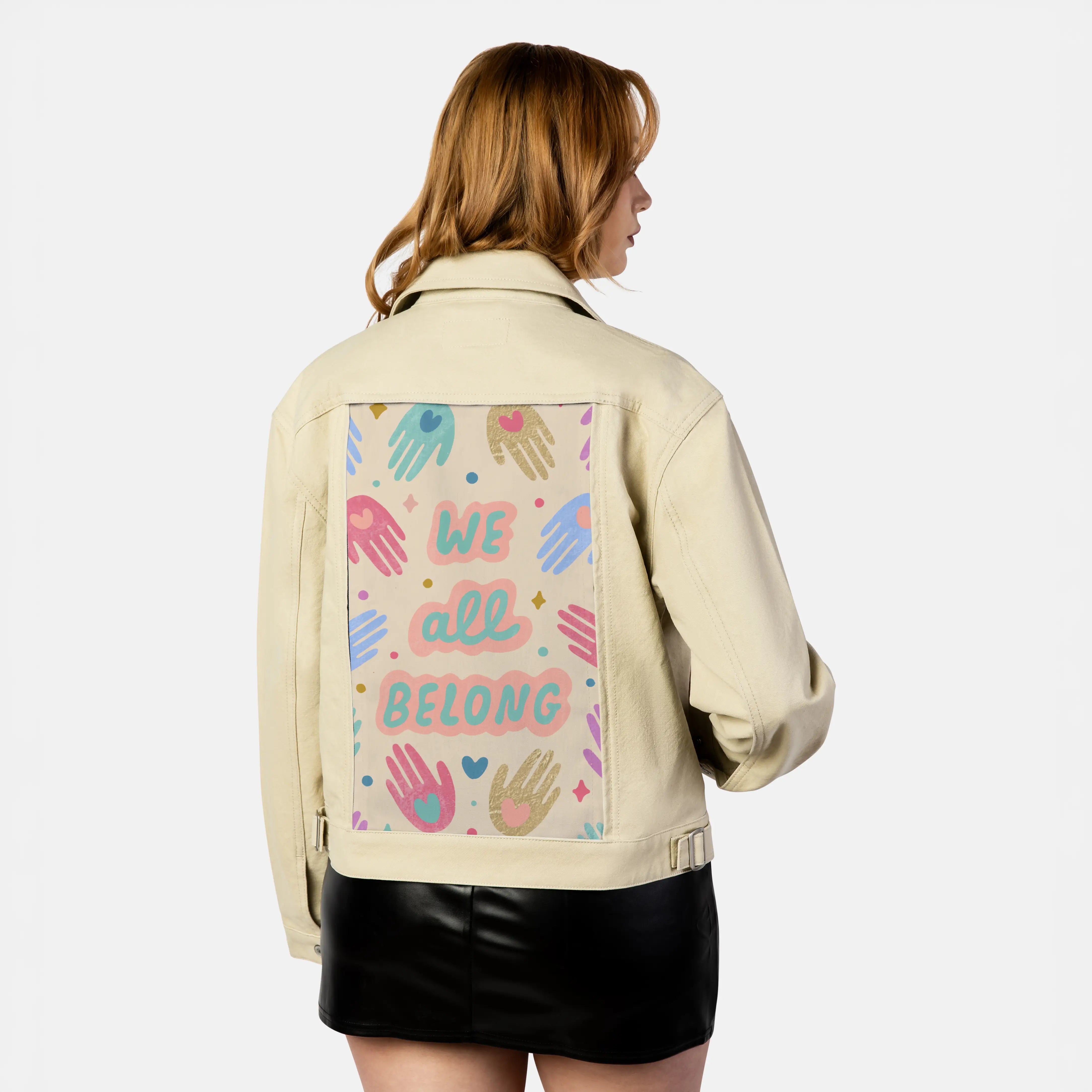 weallbelong patch on female atelier canvas jacket in tan