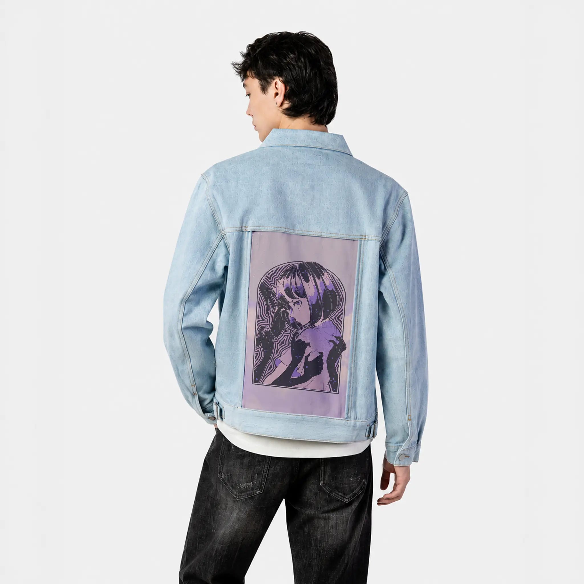 weighdown patch on male og denim jacket in oceanside
