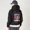 weregoingdown patch on male retro cord hoodie in onyx