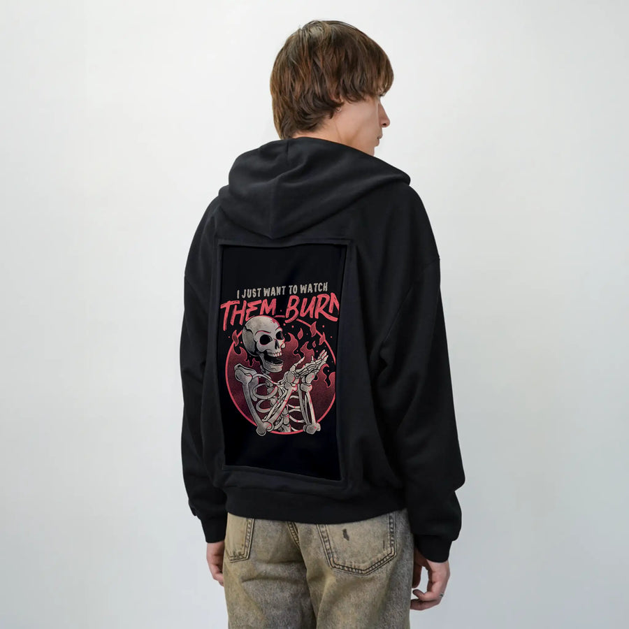 whatchthemburn patch on male essential zip hoodie in after hours