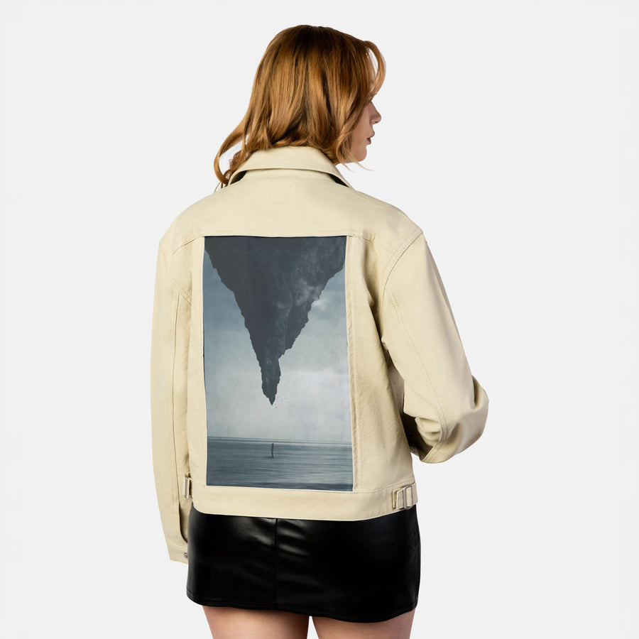 whatif patch on female atelier canvas jacket in tan