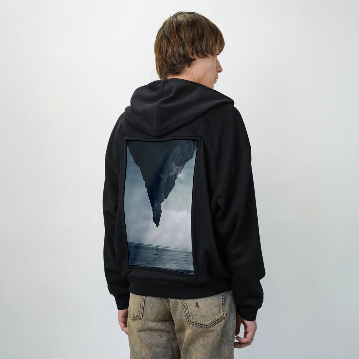 whatif patch on male essential zip hoodie in after hours