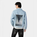 whatif patch on male og denim jacket in oceanside