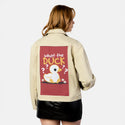 whattheduck patch on female atelier canvas jacket in tan