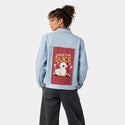 whattheduck patch on female og denim jacket in oceanside