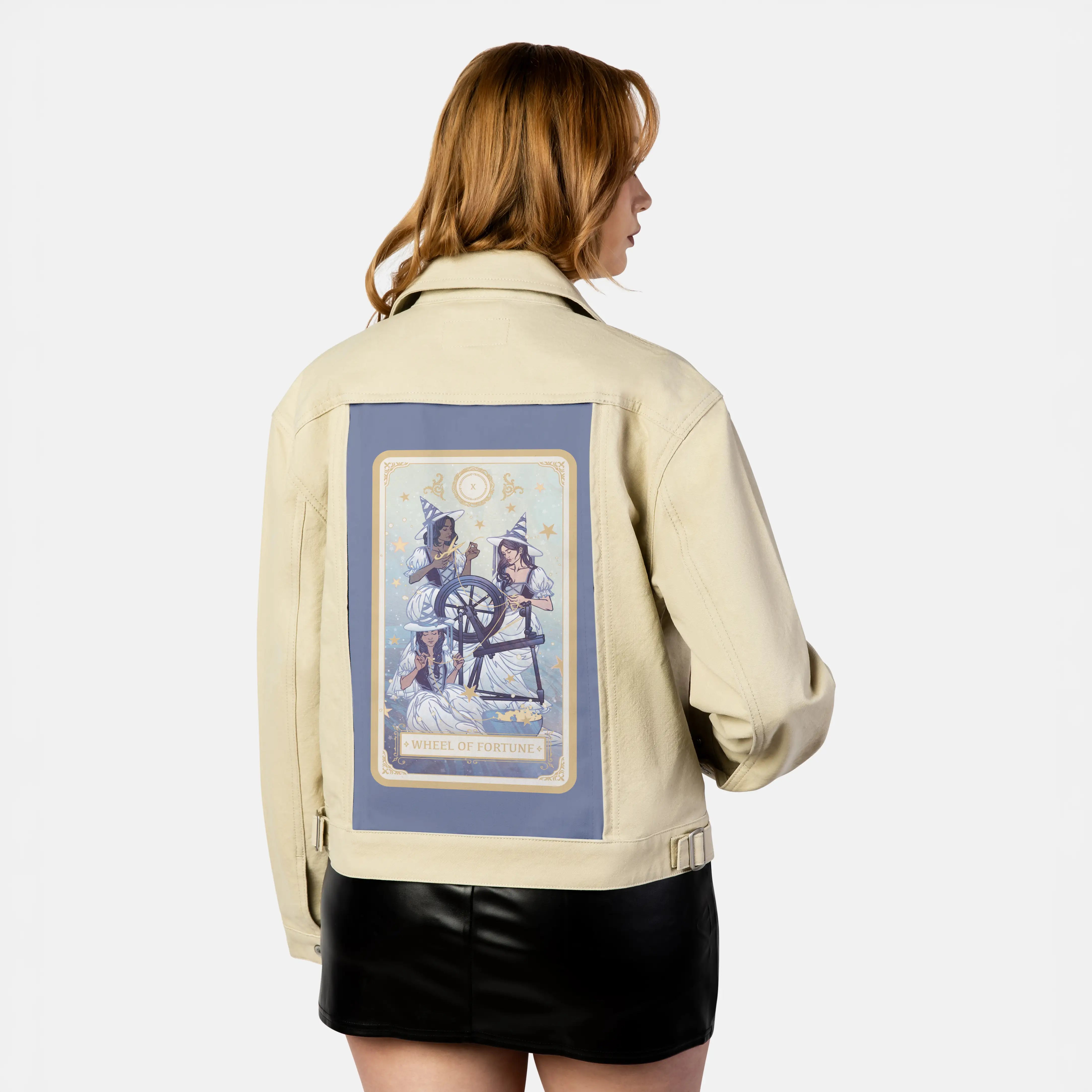 wheeloffortune patch on female atelier canvas jacket in tan
