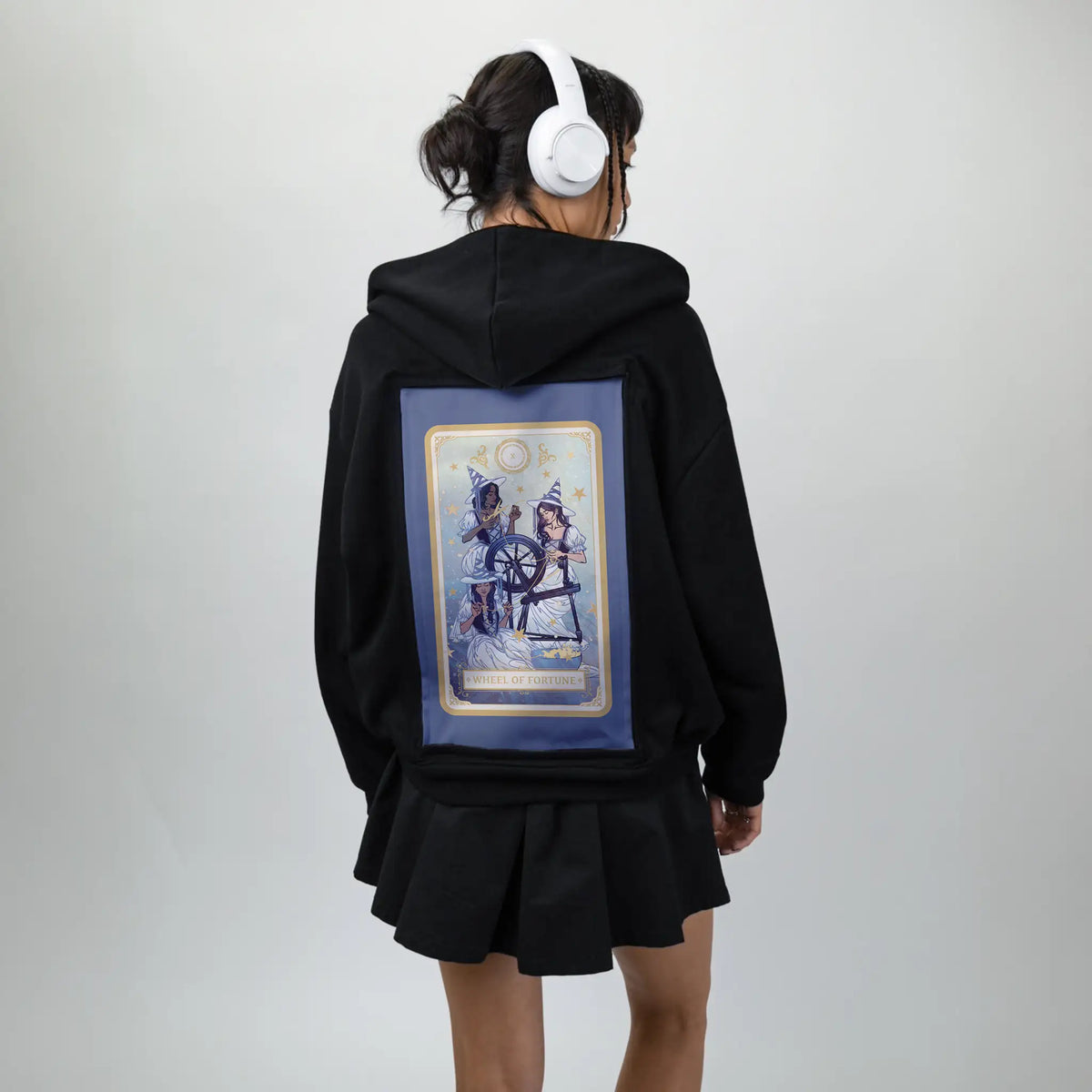 wheeloffortune patch on female essential zip hoodie in after hours