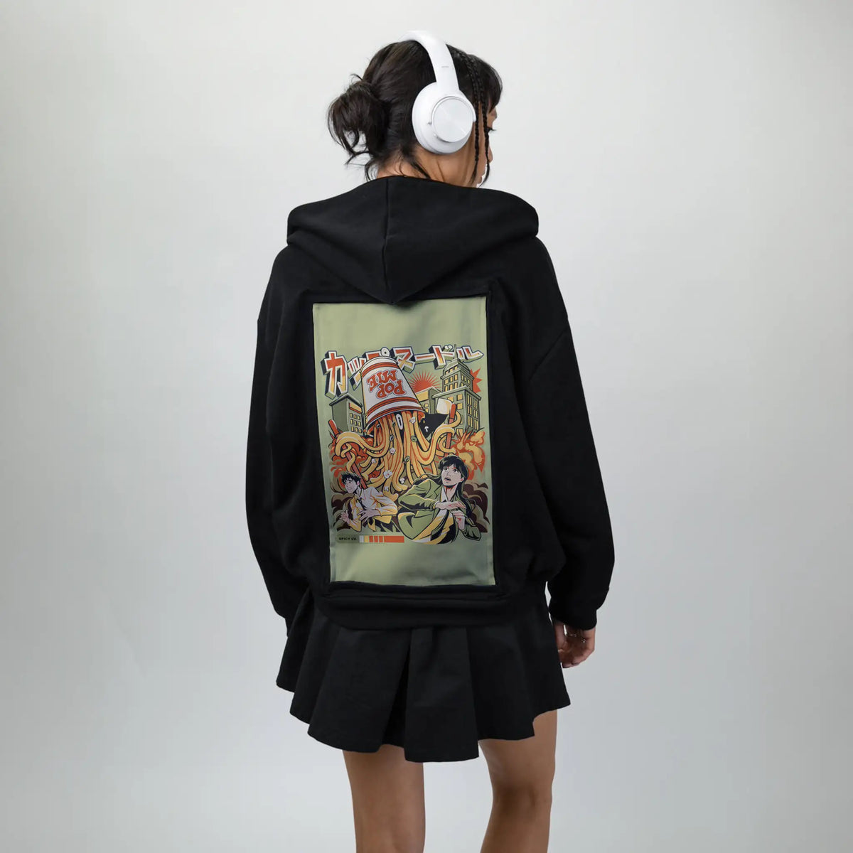 whennoodlesattack patch on female essential zip hoodie in after hours