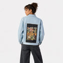 whennoodlesattack patch on female og denim jacket in oceanside