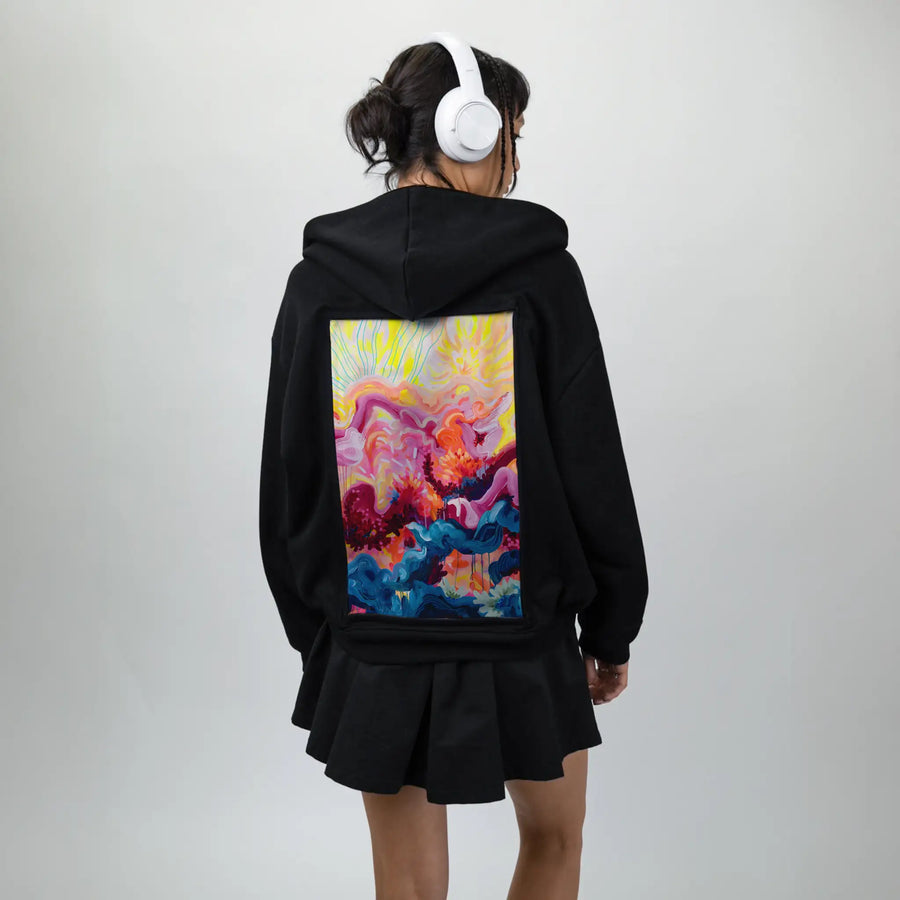 wildfire patch on female essential zip hoodie in after hours